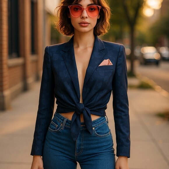 Vintage Jackets & Blazers - VINTAGE LESLIE FAY Union Label ILGWU Navy Suit Jacket 10P Topper Art Deco